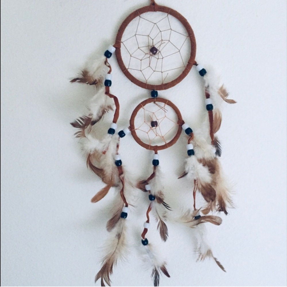 Handmade Brown and White Feather Dreamcatcher Wall Decor